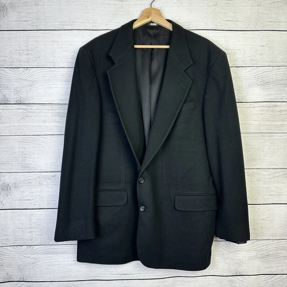 Oscar De‎ La Renta Blazer Men's Size 44L Wool Cashmere Black Sports Coat